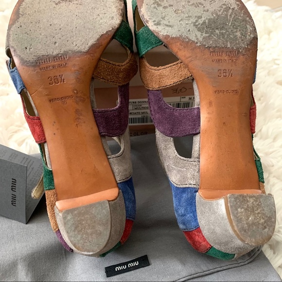 ❤️Miu Miu❤️Multi colors Suede Leather short heels - Picture 8 of 10